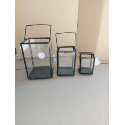 Set of 3 garden lanterns, lantern black metal/glass decoration, A-goods
