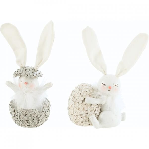 J-Line Statue Kaninchen weiß/grau 20 cm 2fach sortiert