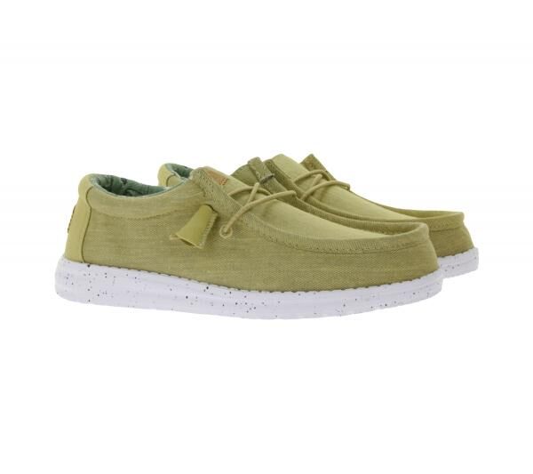 HEY DUDE Wally Washed Canvas Damen Schlupf-Schuhe im Mokassin-Style mit Wechselfu&szlig;bett 40296-267 Sand-Beige