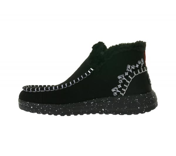 HEY DUDE Denny Faux Damen Schlupf-Stiefelette mit Kunstlammfellfutter und Wechselfu&szlig;bett 40208-001 Schwarz