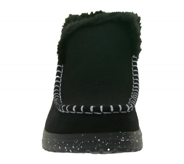 HEY DUDE Denny Faux Damen Schlupf-Stiefelette mit Kunstlammfellfutter und Wechselfu&szlig;bett 40208-001 Schwarz