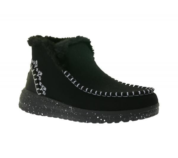 HEY DUDE Denny Faux Damen Schlupf-Stiefelette mit Kunstlammfellfutter und Wechselfu&szlig;bett 40208-001 Schwarz