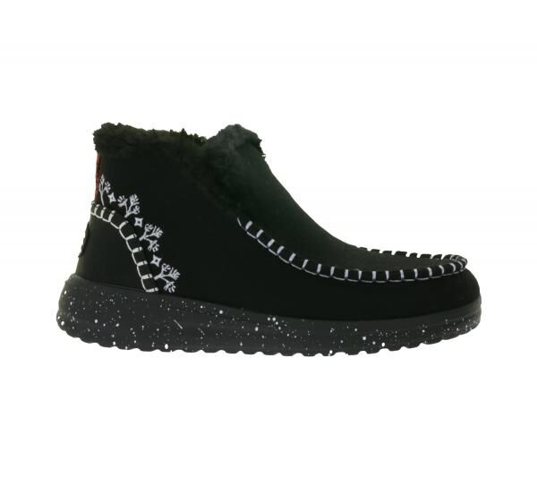 HEY DUDE Denny Faux Damen Schlupf-Stiefelette mit Kunstlammfellfutter und Wechselfu&szlig;bett 40208-001 Schwarz
