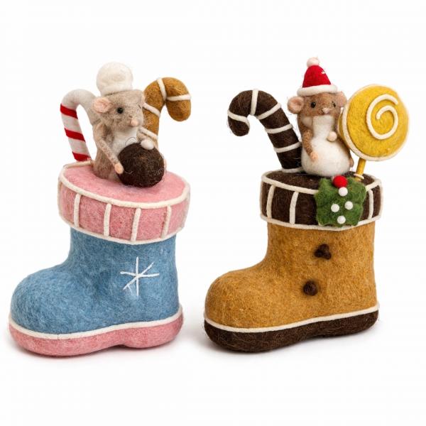 Deco figuur Kerst vilt 23 cm 6 assorti