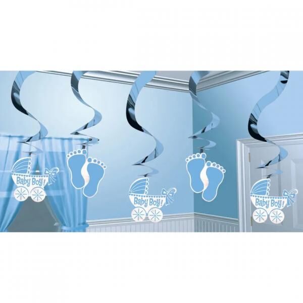 Spiralförmiger Anhänger Baby Boy Folie 61 cm 5er Set