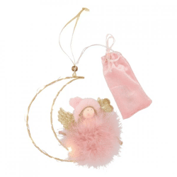 Anhänger Fluffy Angel moon LED auf Batterie rosa 16 cm