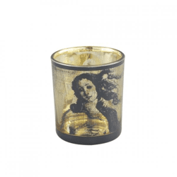PTMD Theelichthouder Rido glas M zwart 10 cm