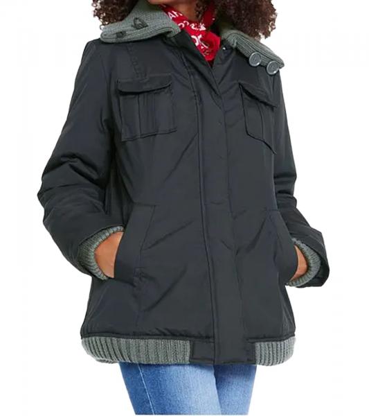  Damen Winter-Jacke mit Strick-Details stylische Outdoor-Jacke 955517 Schwarz