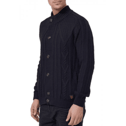 Klassische Herren Grobstrick Strick-Jacke mit Stehkragen und Knopfleiste Struktur-Cardigan 13401 Marine