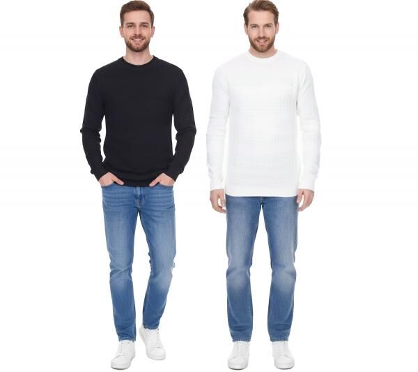 Denim Project Herren Strick-Pullover mit dezenter Musterung Baumwoll-Pullover Winter-Pullover Langarm-Shirt DP-10023-073 Wei&szlig; oder Schwarz