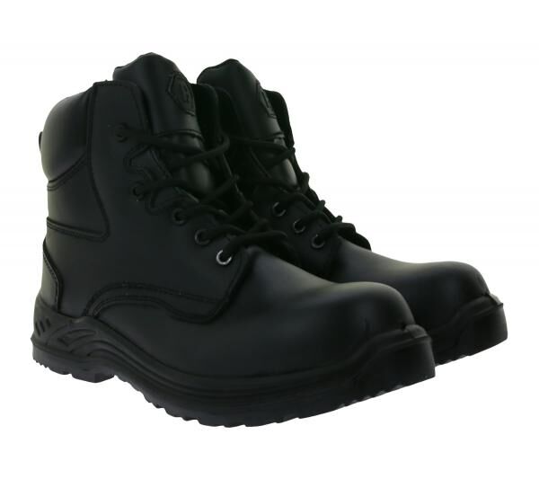 BLACKROCK Defender Damen wasserabweisende Sicherheits-Schuhe S3 aus Echtleder Arbeits-Stiefel mit HRO-Sohle Schn&uuml;r-Schuhe CF2408 Schwarz