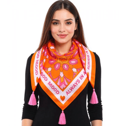 ZWILLINGSHERZ Always in a good mood Vierecks-Tuch mit Statement Print und Ornamenten Mode-Tuch 3016Q-0209-5 Pink/Orange