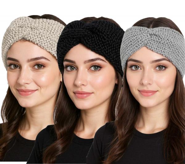 ZWILLINGSHERZ Strick-Stirnband Stirnband mit Wolle Kopfbedeckung Grobstrick Winter-Stirnband Accessoire 8007 Hellgrau, Hell-Beige oder Schw