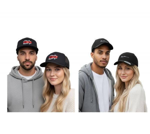 stylische FOKUS x DEF Snapback verstellbarer Snapback Trucker-Cap in Schwarz/Rot oder Schwarz/Wei&szlig;