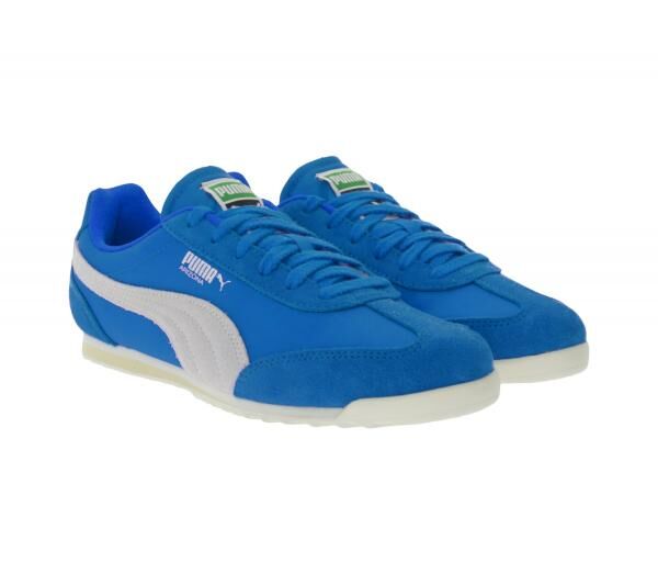 PUMA Arizona Nylon Retro-Sneaker mit Wildleder-Overlays Low-Top Schn&uuml;r-Schuhe 398682 01 Blau/Wei&szlig;