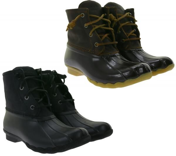 SPERRY Saltwater Damen Boots wasserdichte Stiefelette mit Echtleder und Wave-Siping-Technologie STS88108 STS91176 Schwarz oder Braun