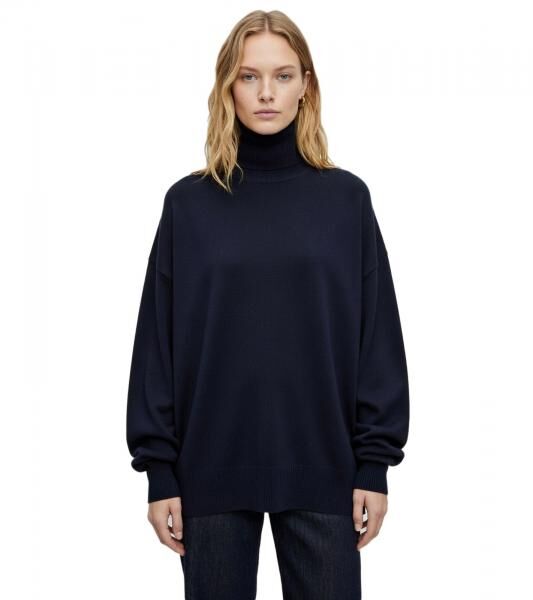 komfortabler Damen Feinstrick-Pullover mit breitem Turtleneck 933142 Dunkelblau