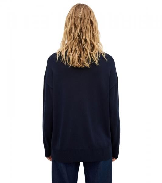 komfortabler Damen Feinstrick-Pullover mit breitem Turtleneck 933142 Dunkelblau