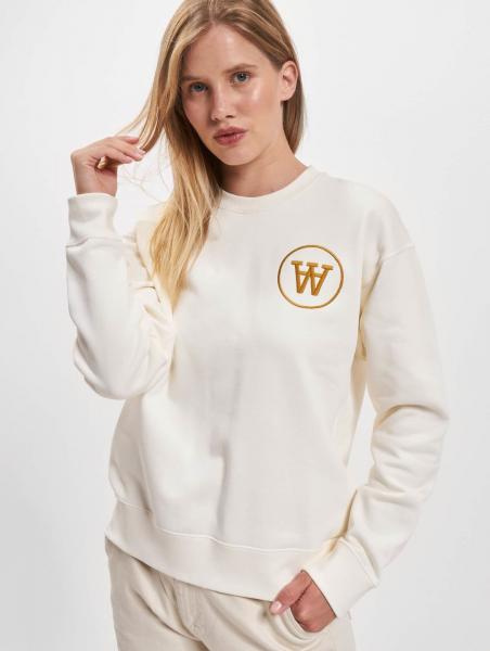 bequemes Wood Wood Damen Sweatshirt Rippb&uuml;ndchen mit Baumwolle Ecru-Wei&szlig;