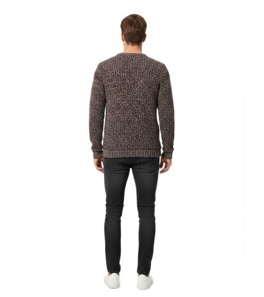 Modern men's sweater made of soft, fine-gauge knit with a timeless design and classic crew neck 13246 Brown/White