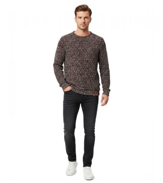 Modern men's sweater made of soft, fine-gauge knit with a timeless design and classic crew neck 13246 Brown/White