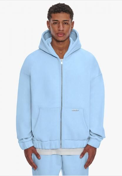 l&auml;ssiger Bazix Republiq Herren Hoodie Rei&szlig;verschluss Rippb&uuml;ndchen mit Baumwolle Hell-Blau