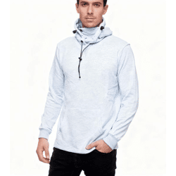Modischer Kapuzen-Sweater für Herren mit intregrierter Mund-Nasen-Bedeckung Hoodie Pullover 19139 Blau Melange