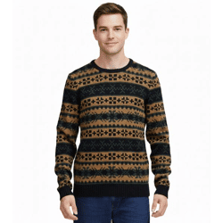 11 PROJECT PRPasco Herren Strick-Pullover mit Wollanteil Langarm-Shirt 20716671 194007 Beige/Schwarz/Grün