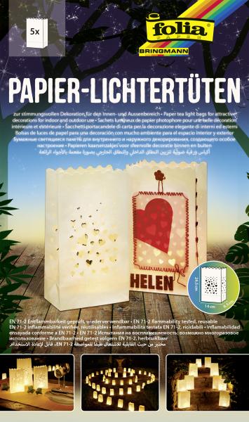 FOLIA - Papierlichttüten HERZEN-5 Stück, 24,5x14x8,5cm