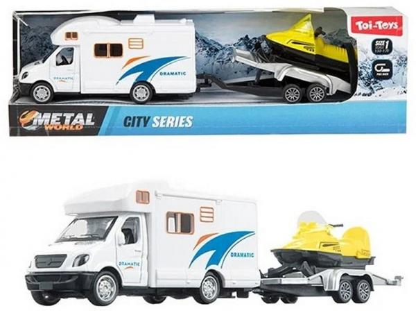 METAL World - Camper Pullback + Anh&auml;nger + Schneescooter - 23,5 cm