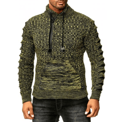 Stylish Men's Knit Sweater with Knitted Slits on the Sleeves Sweater 13328 Yellow
