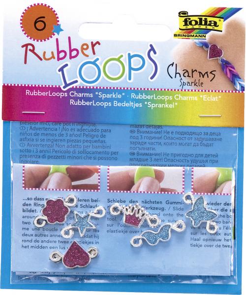 FOLIA - Rubber Loops Charms SPARKLE-6 Stück, 2-farbig sortiert
