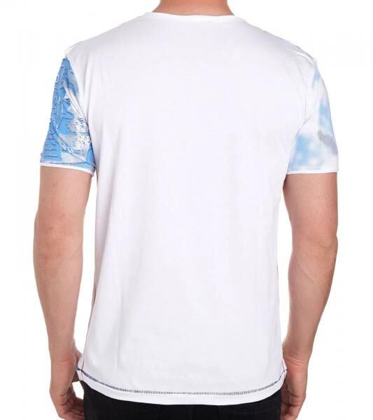 Herren T-Shirt mit Strasssteinen Print Baumwoll-Shirt stylisches Kurzarm-Shirt R-15163 Wei&szlig;