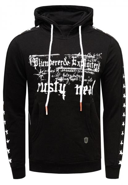 Trendiger Hoodie f&uuml;r Herren mit plakativem Frontprint Kapuzen-Pullover mit K&auml;ngurutasche Sweater 19138 Schwarz