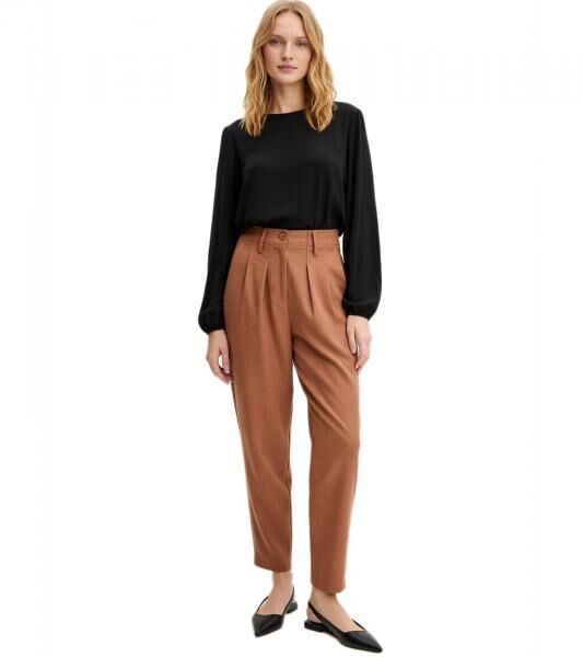 bequeme Damen Bundfalten-Hose in Woll-Optik Loose Fit Freizeit-Hose 923572 Braun