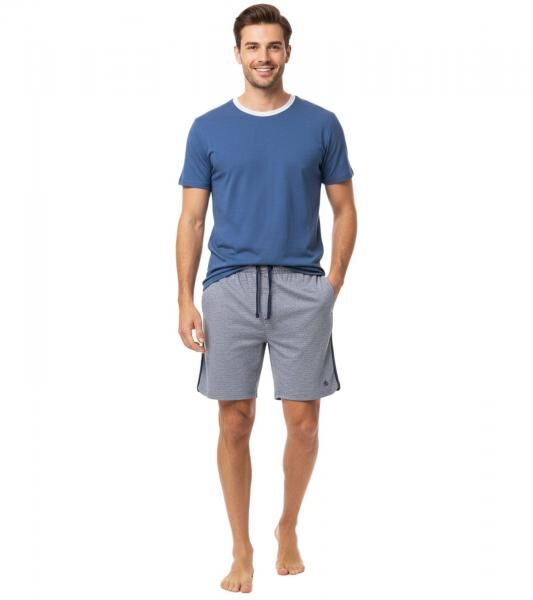 leichter SCOTCH & SODA Herren Pyjama 2-teiliges Shorty-Set mit Baumwolle kurzer Schlafanzug SSSP25M206083-410 Blau