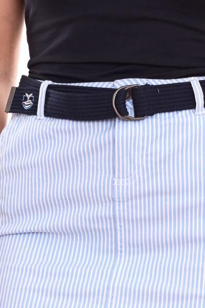 DELMAO Damen knielanger Rock im Streifen-Look Sommer-Rock mit G&uuml;rtel 98653165 Blau/Wei&szlig;