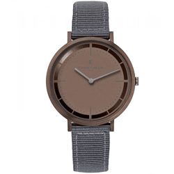 Pierre Cardin Herren Armband-Uhr analoge Quarz-Uhr mit Textil-Armband 3ATM 41mm CBV.1036 Grau/Braun