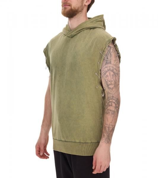 ROCKUPY Herren Tank-Top mit Kapuze &auml;rmelloses Baumwoll-Shirt mit R&uuml;cken-Print gebatiktes Muskel-Shirt 393827 Gr&uuml;n