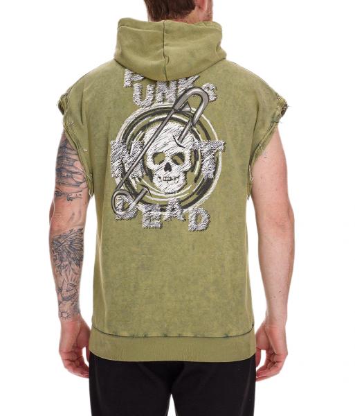 ROCKUPY Herren Tank-Top mit Kapuze &auml;rmelloses Baumwoll-Shirt mit R&uuml;cken-Print gebatiktes Muskel-Shirt 393827 Gr&uuml;n