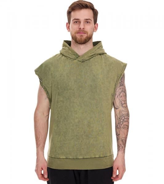 ROCKUPY Herren Tank-Top mit Kapuze &auml;rmelloses Baumwoll-Shirt mit R&uuml;cken-Print gebatiktes Muskel-Shirt 393827 Gr&uuml;n