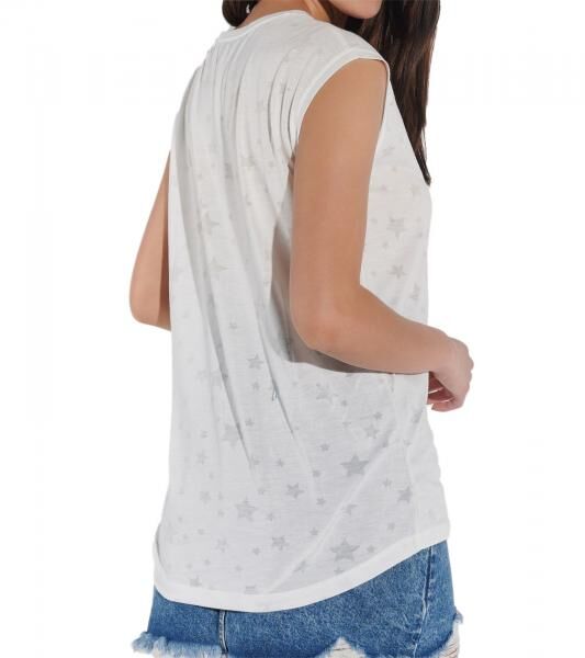 vestino Damen Top Kurzarm-Shirt mit Stern-Muster Sommer-Shirt 900739 Wei&szlig;