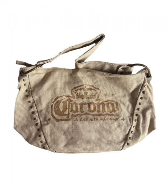 Corona Bier Vintage Tasche Canvas Schultertasche kleiner Shopper Fanartikel 34x21 cm Beige/Braun