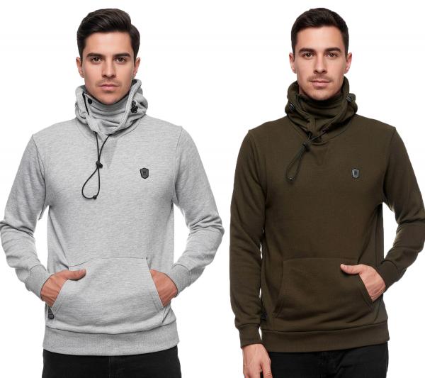 Sportlicher Hoodie f&uuml;r Herren mit cooler Kapuze Sweater Kapuzen-Pullover 19140 Khaki oder Grau