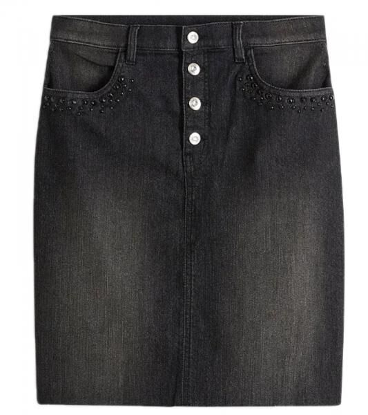 Damen Denim-Rock mit Strasssteinen Jeans-Rock Baumwoll-Rock Mini-Rock 918098 Schwarz/Grau