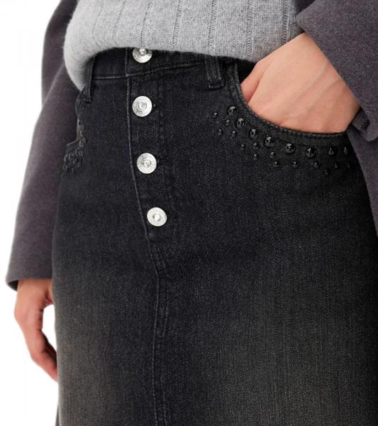 Damen Denim-Rock mit Strasssteinen Jeans-Rock Baumwoll-Rock Mini-Rock 918098 Schwarz/Grau