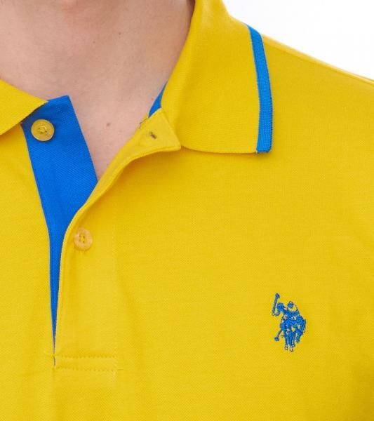 U.S. POLO ASSN. Herren Polo-Shirt Basic-Shirt Baumwoll-Shirt Kurzarm-Shirt 197 68163 52520 112 Gelb/Dunkelblau