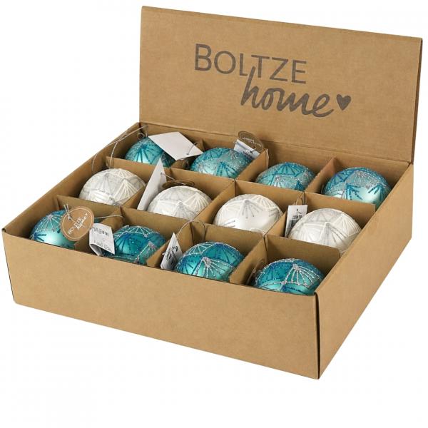 Boltze Gatsby Glass Christmas Ornament, 8 cm, 3 assorted colors