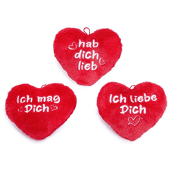 Heart with sayings plush - 3 assorted - 20 x 17 cm