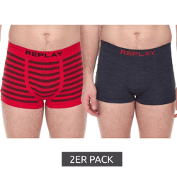 2er Pack REPLAY Herren Retro Boxershorts Enge-Unterwäsche I101113 N093 Grau/Rot